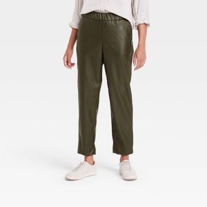 NWT A New Day High Rise Faux Leather Tapered Ankle Pull On Pants in Olive Green